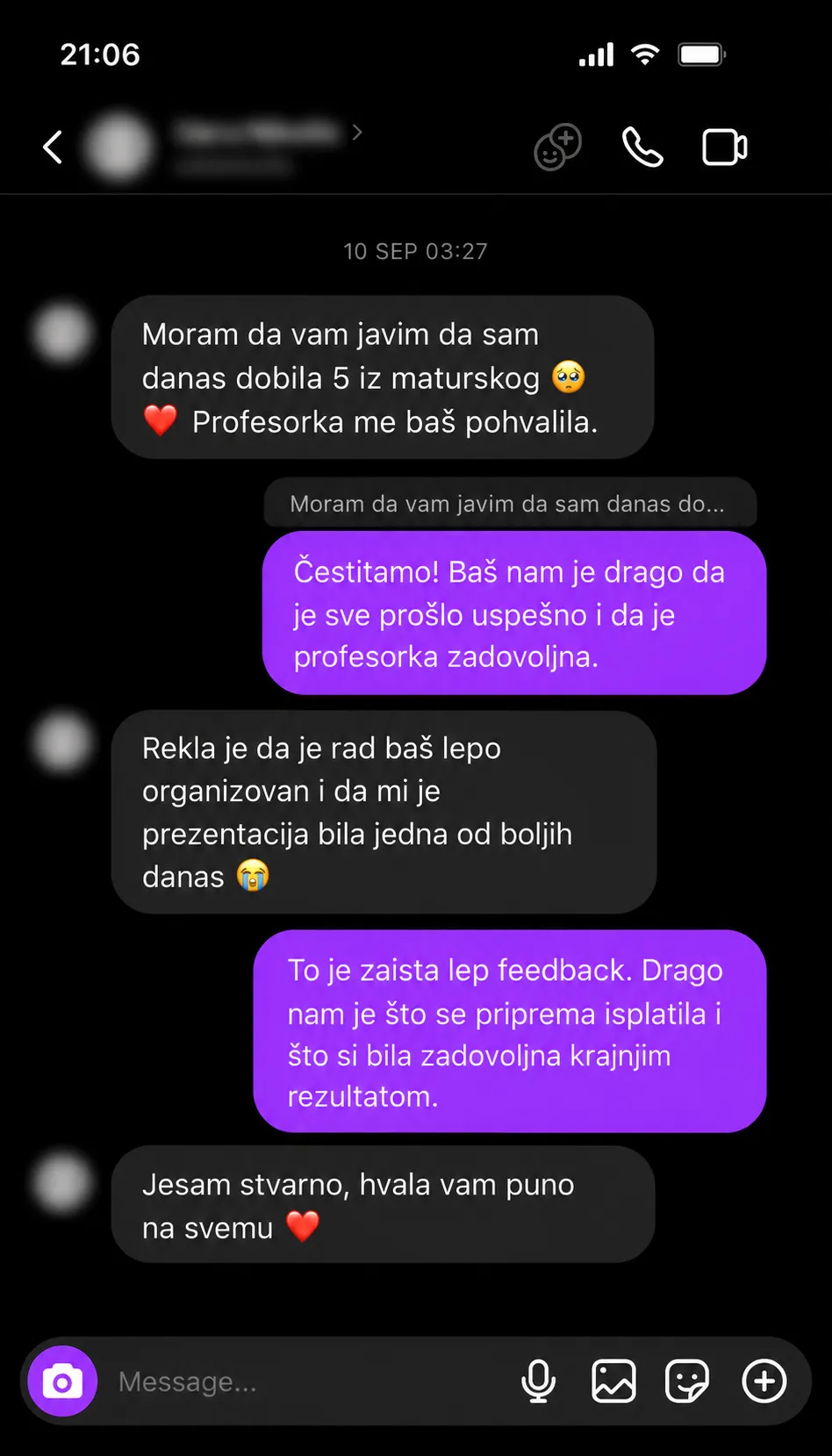 Poruka studentkinje koja je dobila peticu iz maturskog rada